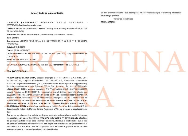 El jefe de Gabinete de General Rodríguez ahora sumó una nueva denuncia penal