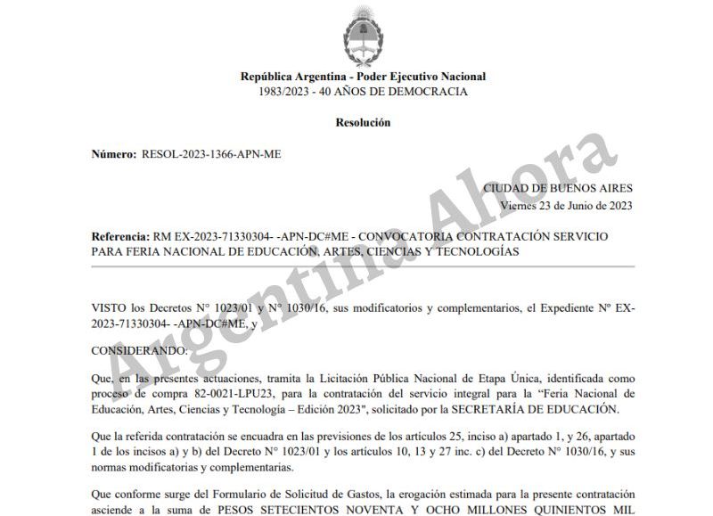 El pliego licitatorio fue firmado por el ministro de Educación y aprueba el gasto millonario.